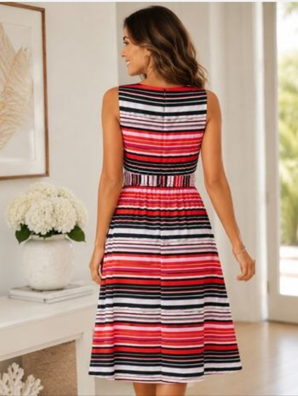 Tommy Hilfiger V-Neck Striped Midi Dress - Red, White & Blue 🇺🇸 - Picture 2 of 10